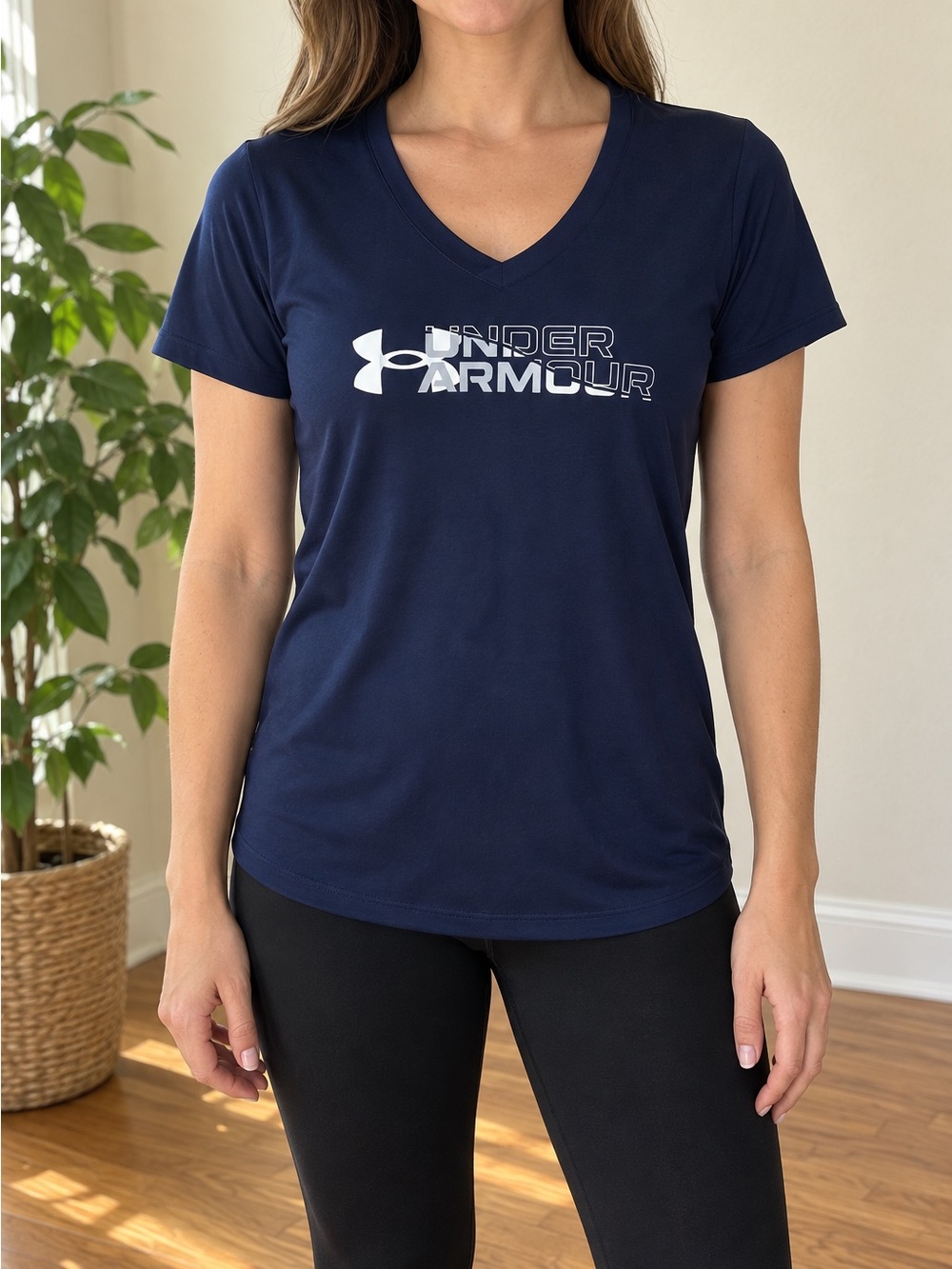 Under Armour Women's Dark Blue V-Neck Logo Tee